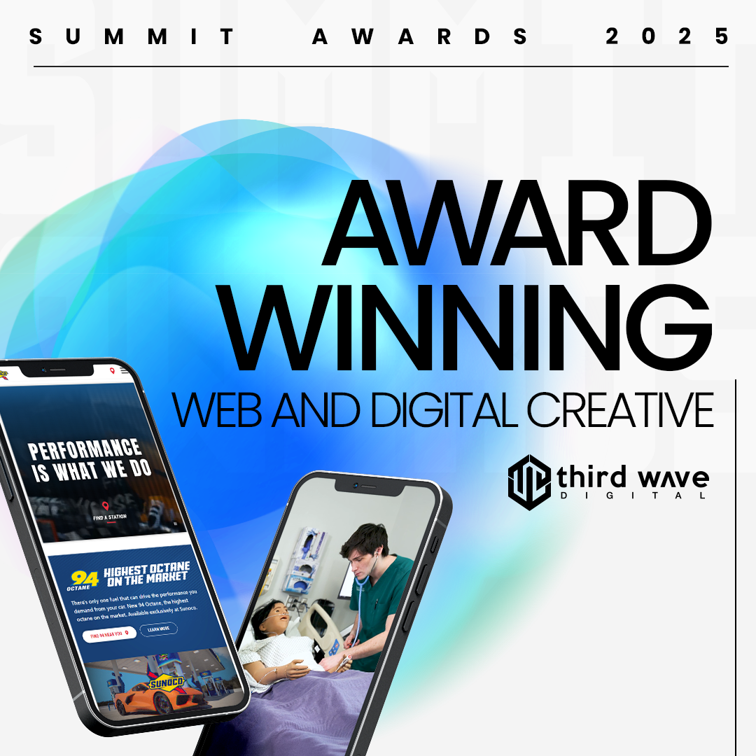 Award winning title with two phones with different website homepages